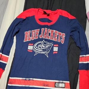 Blue Jackets Kids Long Sleeve Shirt - Red and Blue